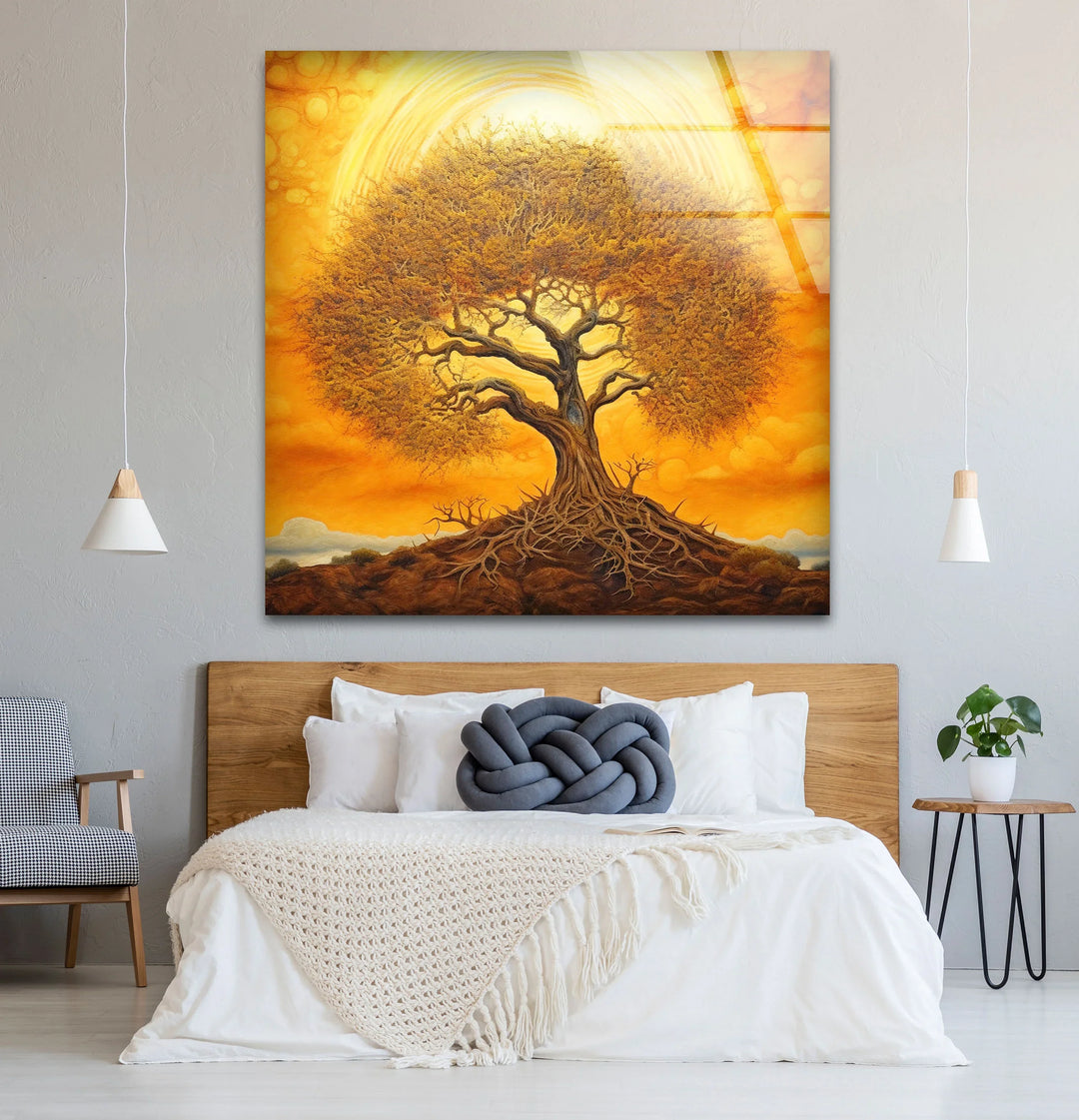 Surreal Tree of Life Wall Art – Glowing Sunset Glass Print for Spiritual and Nature-Inspired Decor - MyPhotoStation