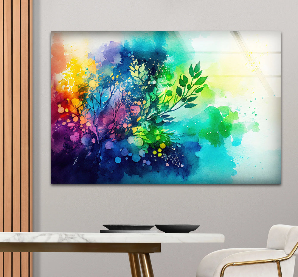 Vibrant Botanical Splash Wall Art – Colorful Nature-Inspired Glass Print for Creative Spaces - MyPhotoStation