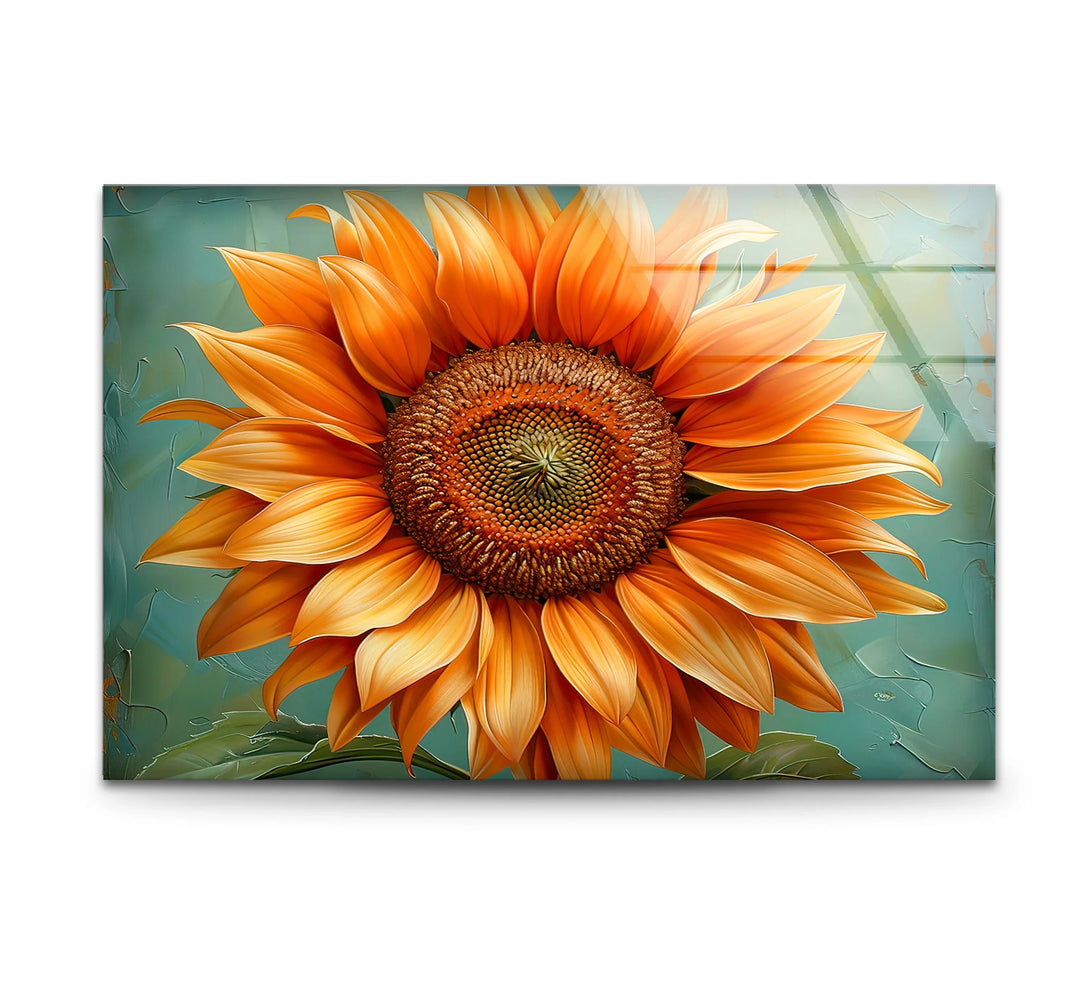 Oil Painting Orange Sunflower Glass Wall Art print on glass, glass printed photos