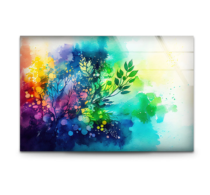 Vibrant Botanical Splash Wall Art – Colorful Nature-Inspired Glass Print for Creative Spaces - MyPhotoStation