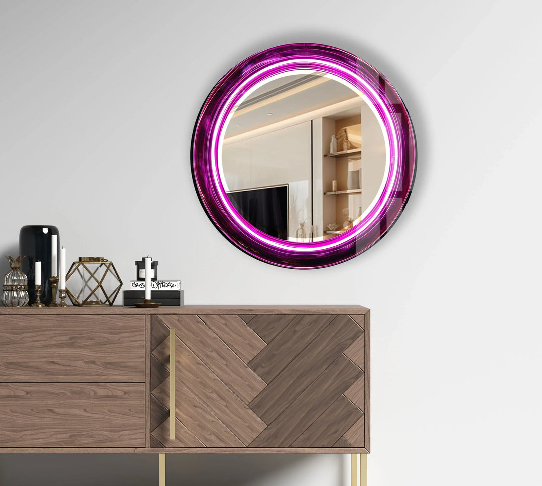 Purple Swirl Round Glass Mirror – Bold Accent for Modern Interiors - MyPhotoStation