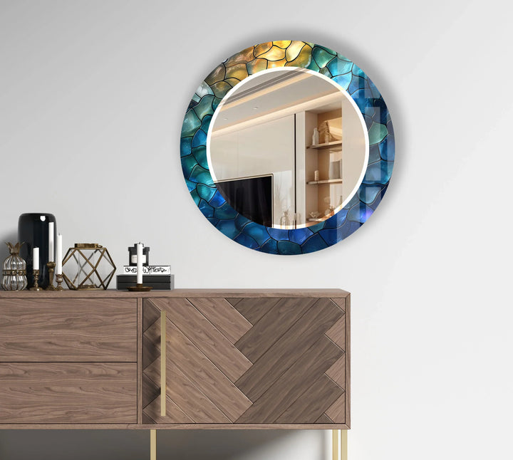 Ocean Stone Mosaic Mirror – Blue Green Frame for Modern Wall Decor - MyPhotoStation