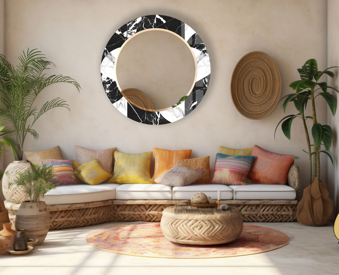 Black & White Marble Round Mirror – Elegant Modern Wall Accent - MyPhotoStation