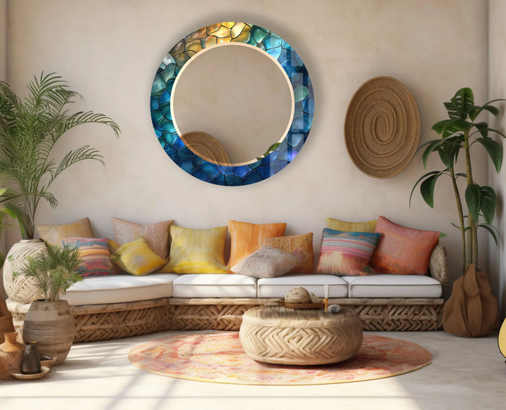 Ocean Stone Mosaic Mirror – Blue Green Frame for Modern Wall Decor - MyPhotoStation