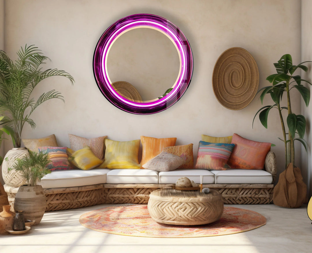 Purple Swirl Round Glass Mirror – Bold Accent for Modern Interiors - MyPhotoStation