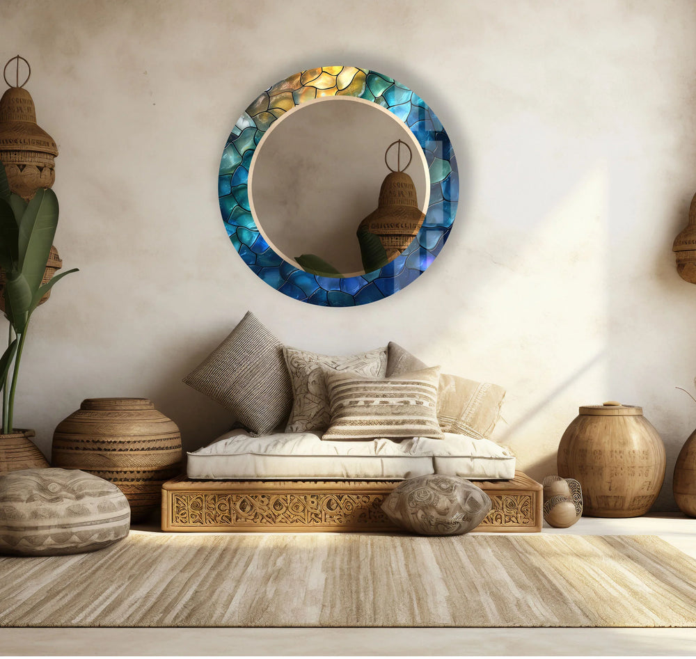 Ocean Stone Mosaic Mirror – Blue Green Frame for Modern Wall Decor - MyPhotoStation