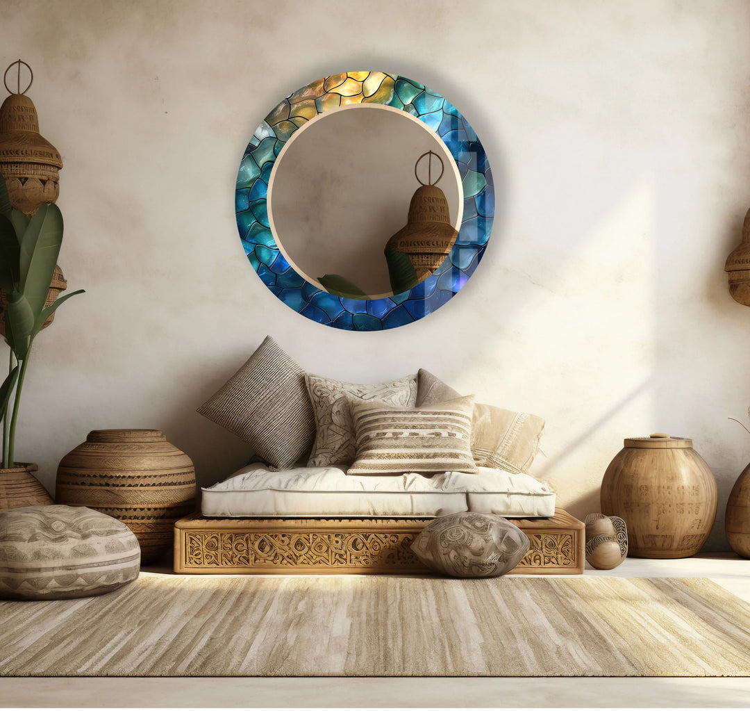 Ocean Stone Mosaic Mirror – Blue Green Frame for Modern Wall Decor - MyPhotoStation