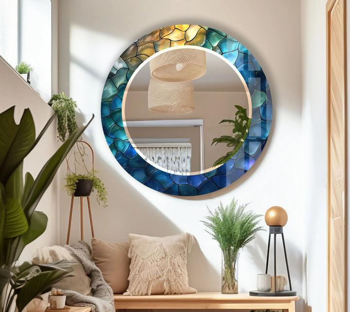 Ocean Stone Mosaic Mirror – Blue Green Frame for Modern Wall Decor - MyPhotoStation