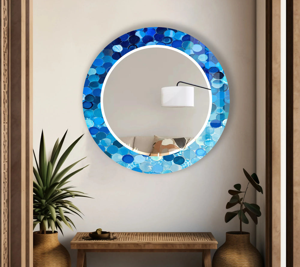 Blue Bubble Mosaic Round Wall Mirror – Coastal Style Accent for Modern Decor - MyPhotoStation