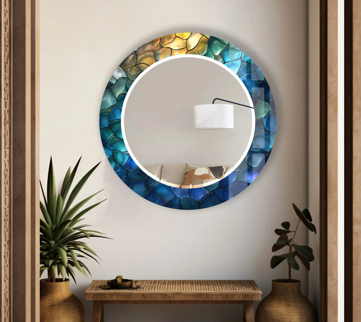 Ocean Stone Mosaic Mirror – Blue Green Frame for Modern Wall Decor - MyPhotoStation