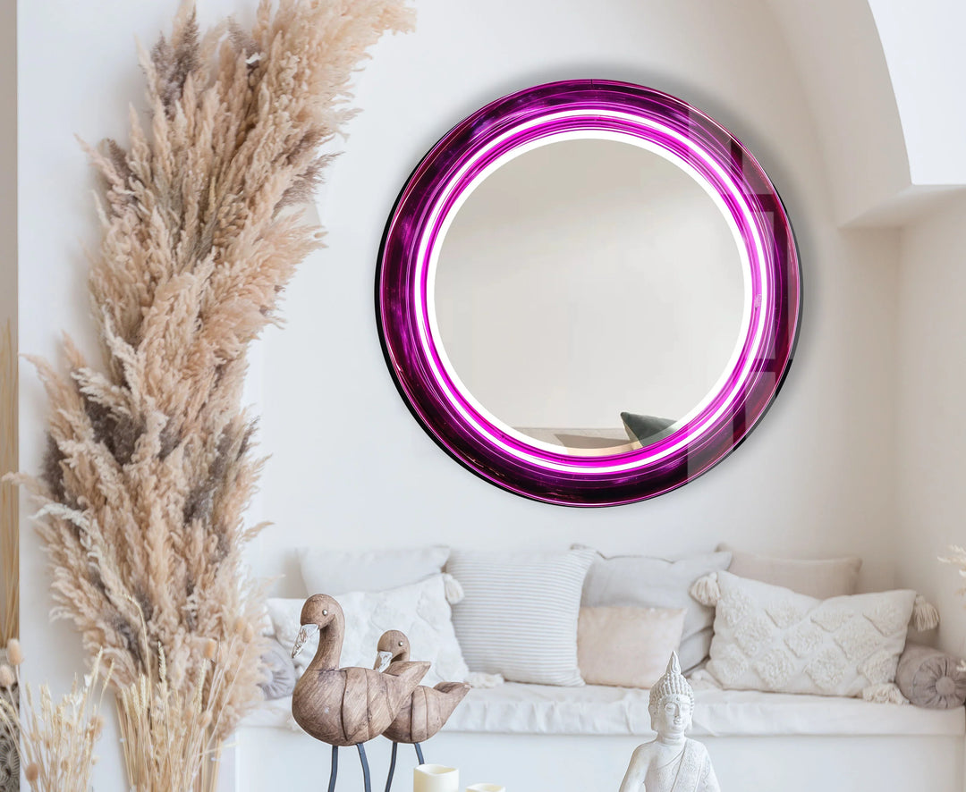 Purple Swirl Round Glass Mirror – Bold Accent for Modern Interiors - MyPhotoStation