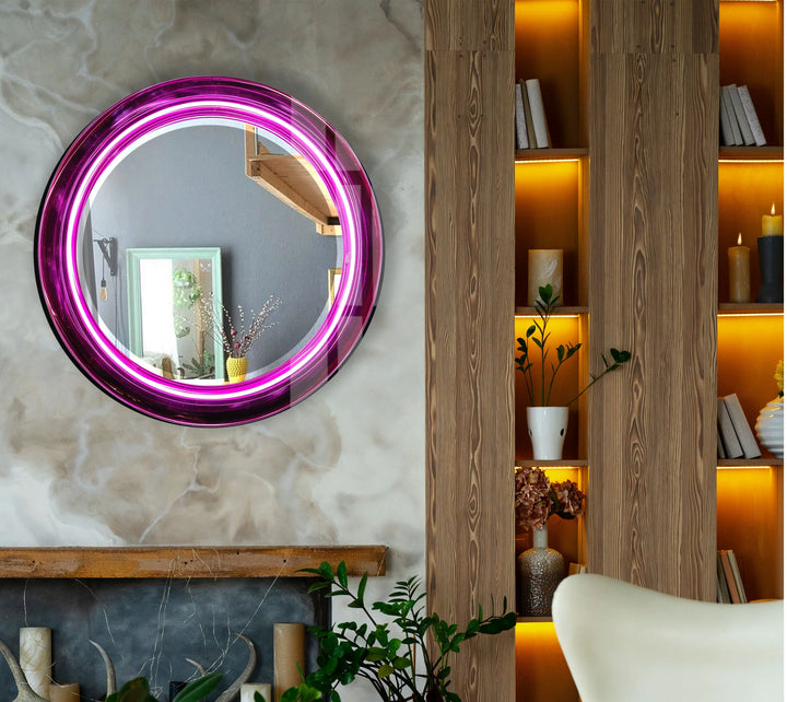 Purple Swirl Round Glass Mirror – Bold Accent for Modern Interiors - MyPhotoStation
