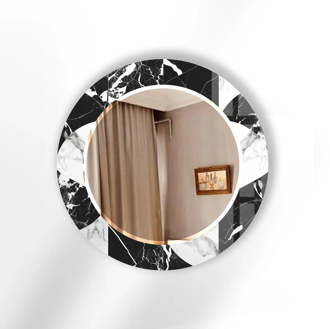 Black & White Marble Round Mirror – Elegant Modern Wall Accent - MyPhotoStation