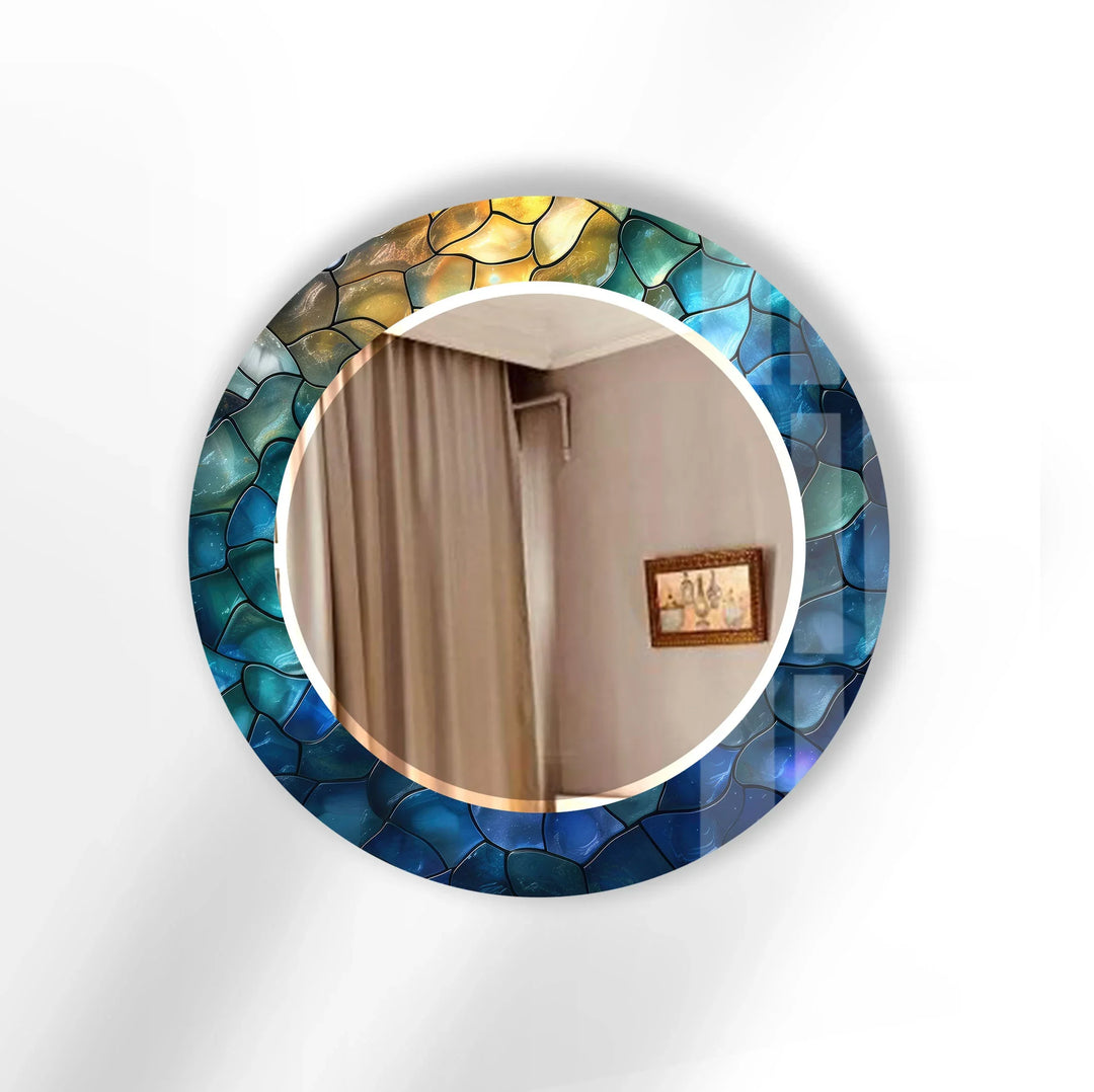 Ocean Stone Mosaic Mirror – Blue Green Frame for Modern Wall Decor - MyPhotoStation