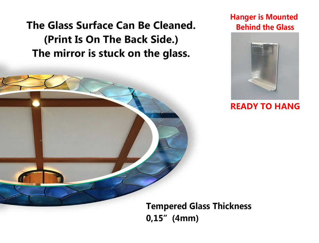 Ocean Stone Mosaic Mirror – Blue Green Frame for Modern Wall Decor - MyPhotoStation