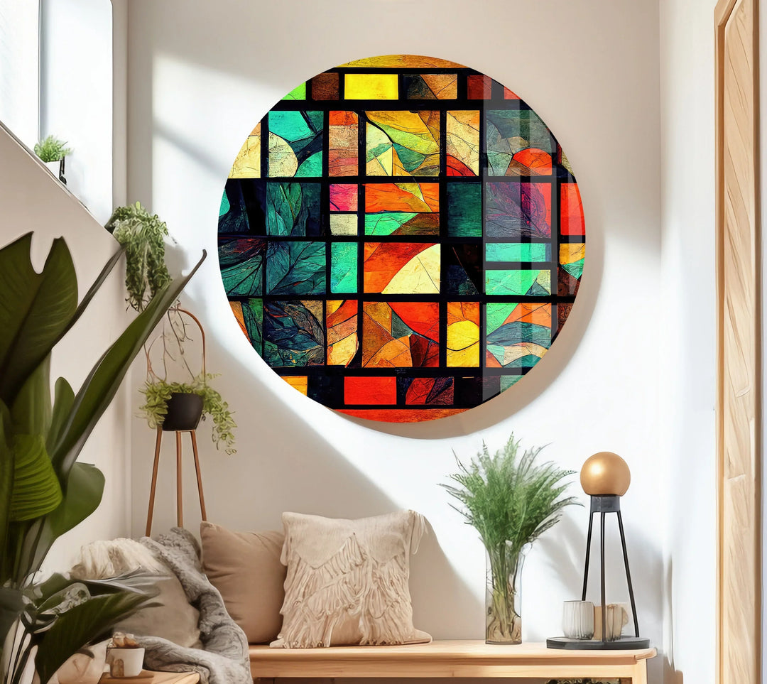 Geometric Stained Tempered Glass Wall Art