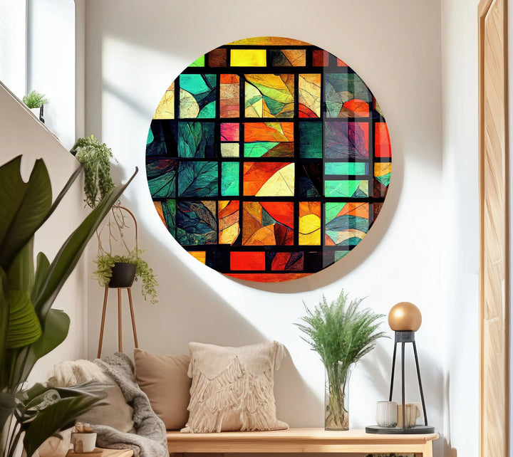 Geometric Stained Tempered Glass Wall Art