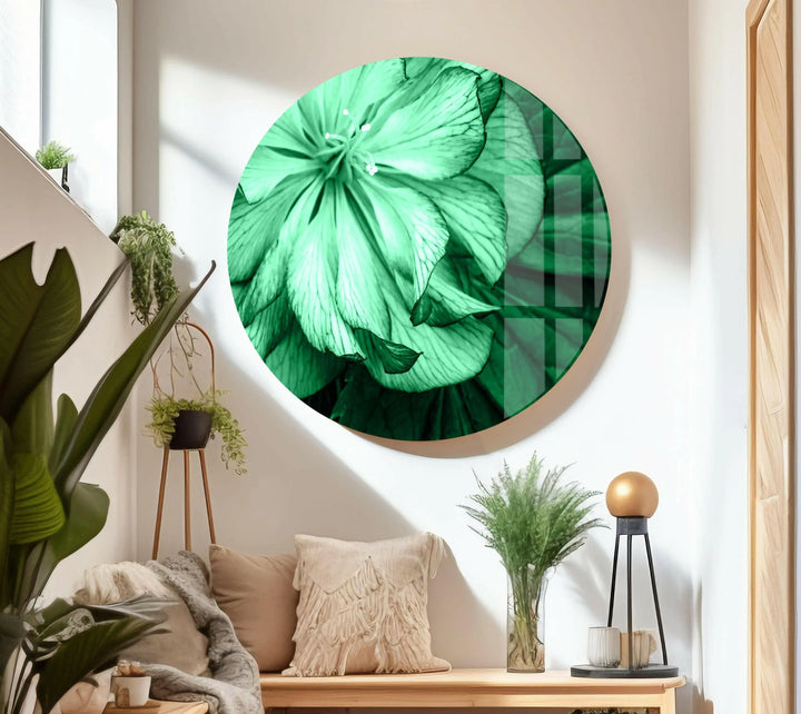 Mint Green Flower Petals Glass Wall Art, large glass photo prints, glass wall photos