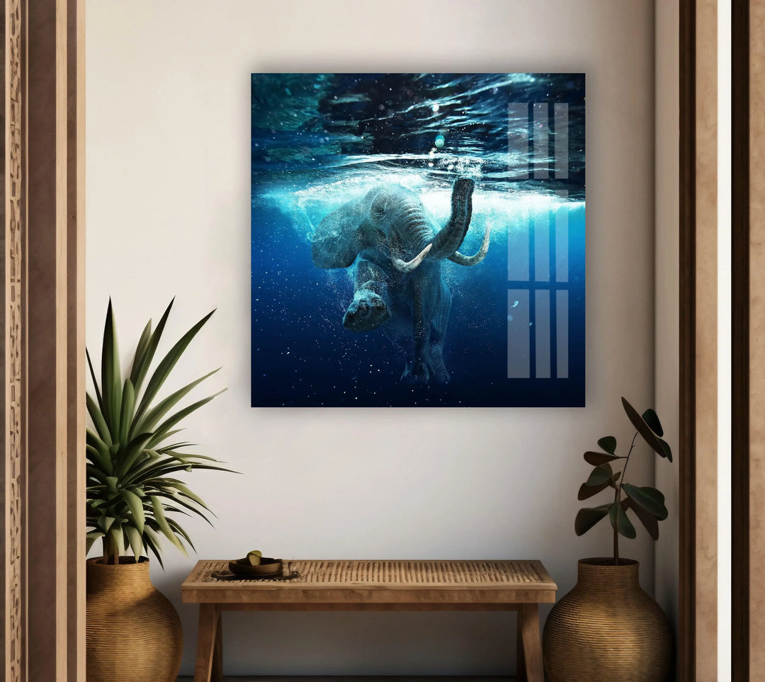 Swimming Elephant Glass Wall Art stained glass wall art, stained glass wall decor