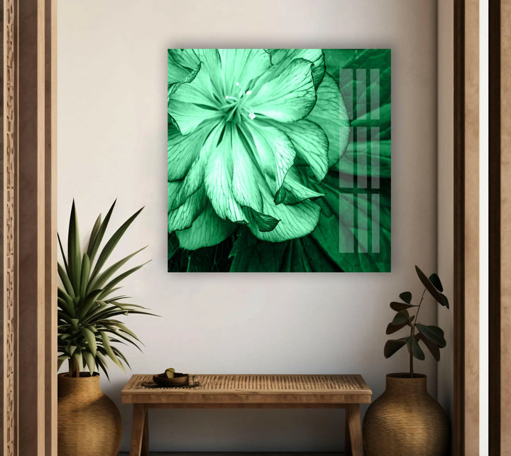 Mint Green Flower Petals Glass Wall Art, glass pictures for Wall, glass prints wall art