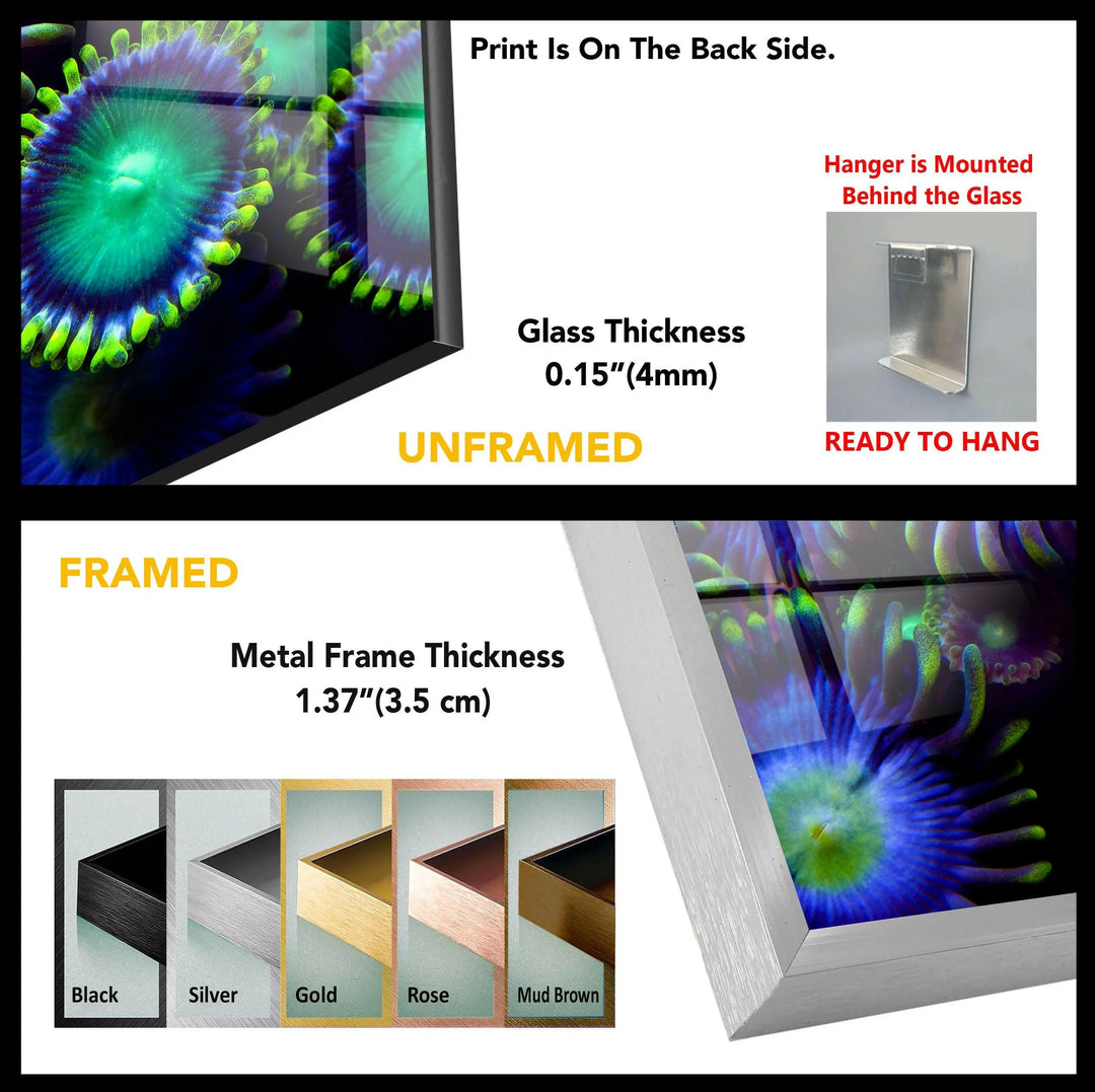 Bioluminescent Coral Bloom: A Vivid Underwater Glow on Glass Wall Art - MyPhotoStation