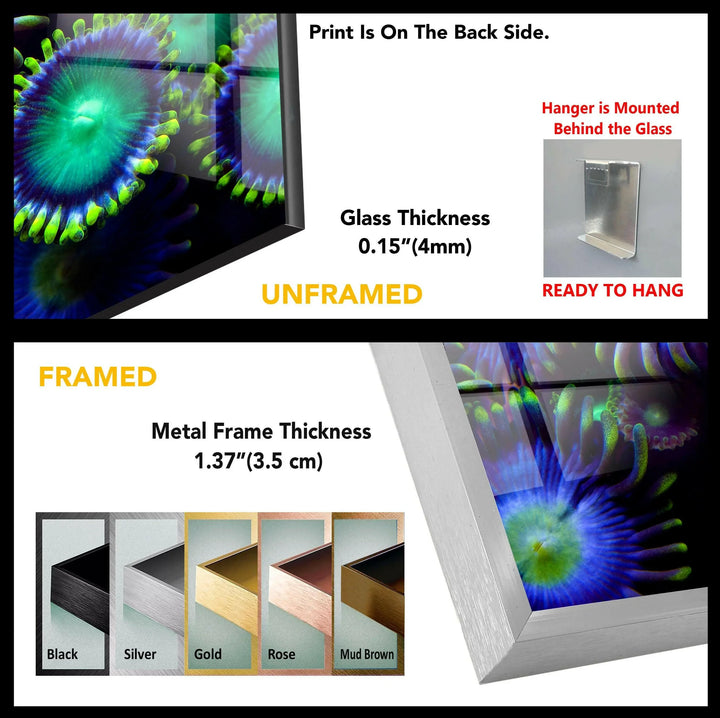 Bioluminescent Coral Bloom: A Vivid Underwater Glow on Glass Wall Art - MyPhotoStation