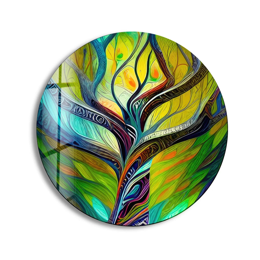 Colorful Tree of Life Round Wall Art – Vibrant Abstract Glass Decor for Modern Homes - MyPhotoStation