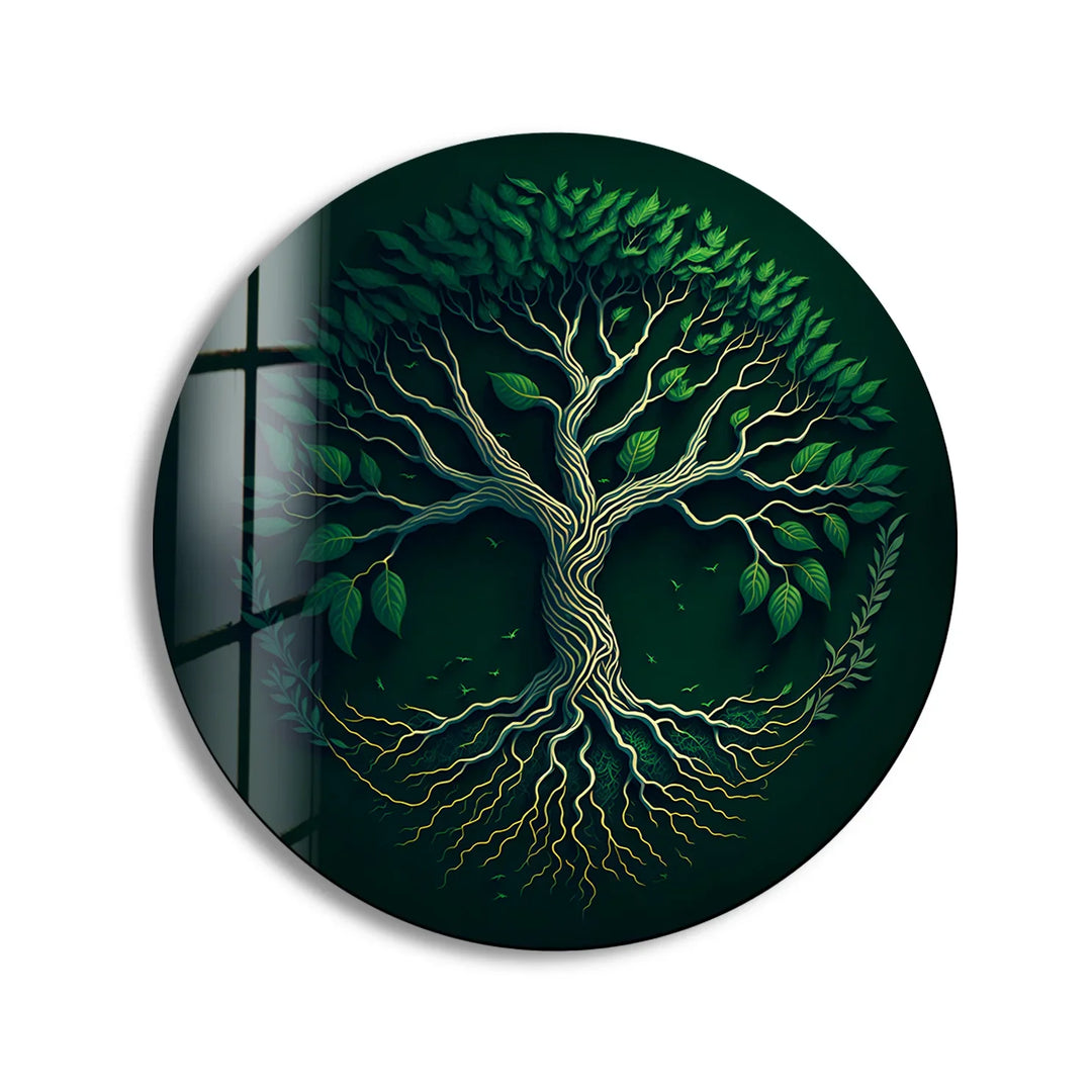 Green Tree of Life Wall Art – Round Glass Wall Decor for Modern Spaces - MyPhotoStation