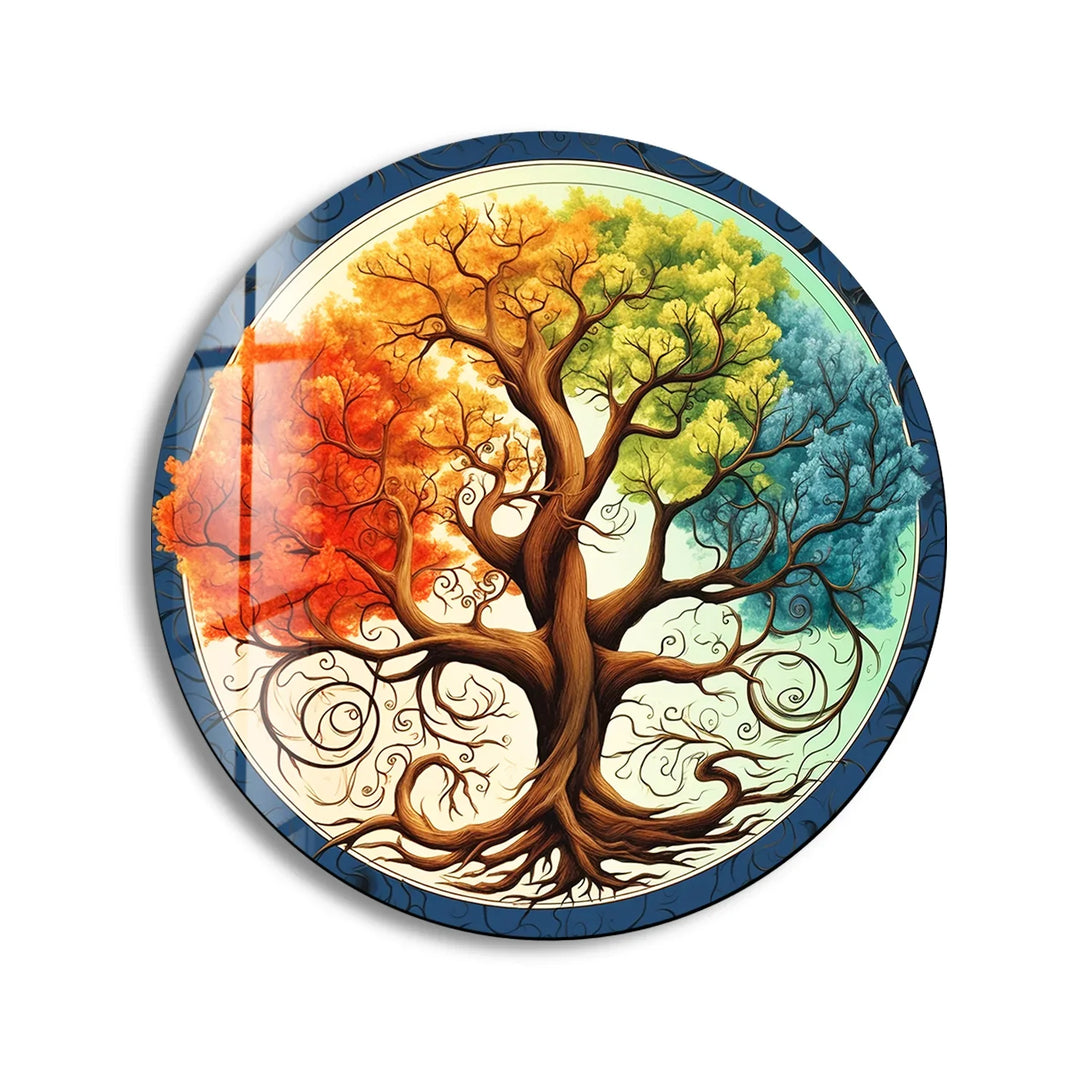 Rainbow Seasons Tree Wall Art – Round Colorful Glass Wall Decor for Modern Interiors - MyPhotoStation