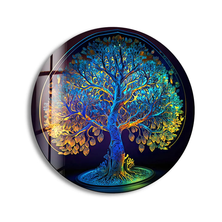 Rainbow Tree of Life Wall Art – Round Glass Decor with Vivid Gradient Colors - MyPhotoStation