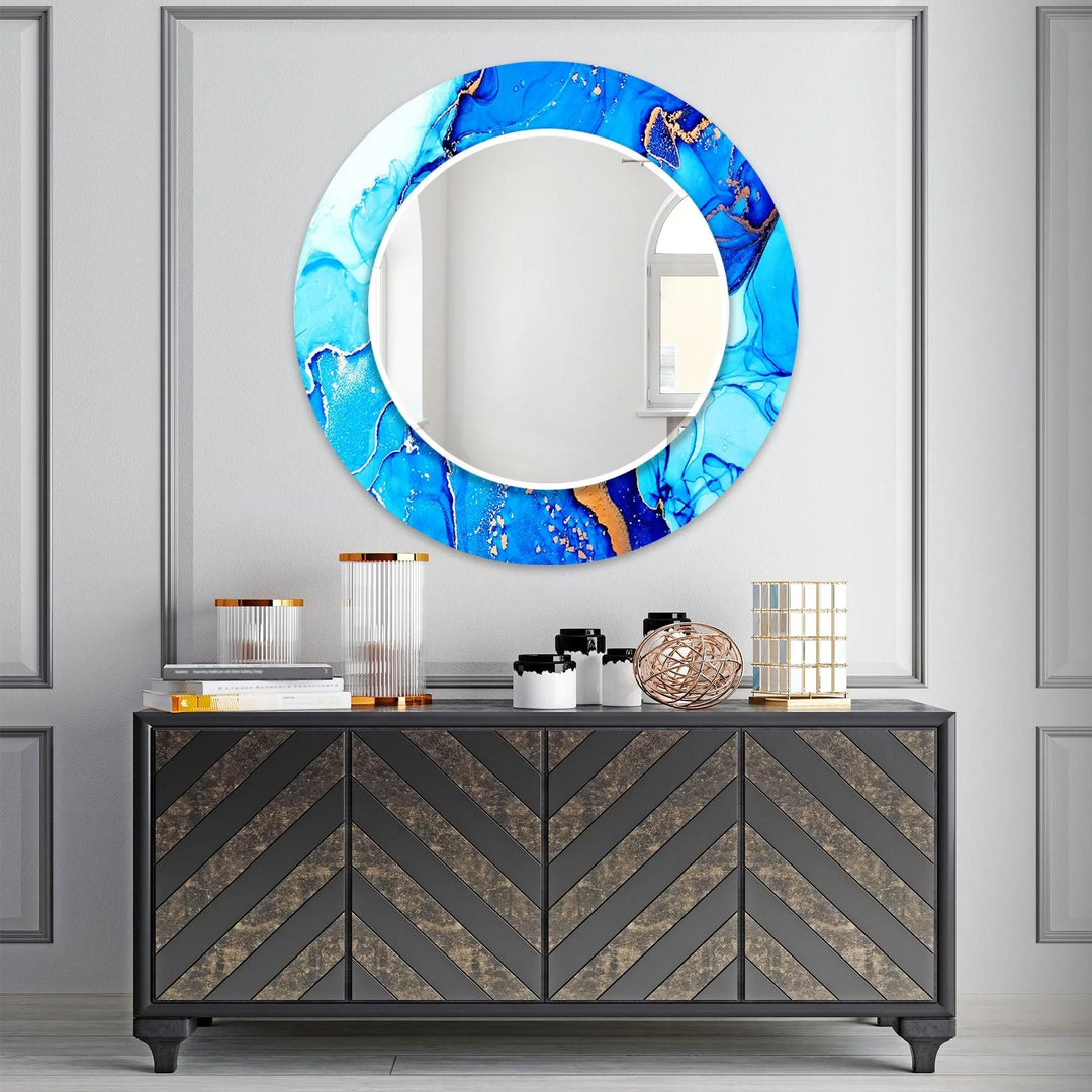 Stained Blue White Wall Mirror Huge Wall Mirror