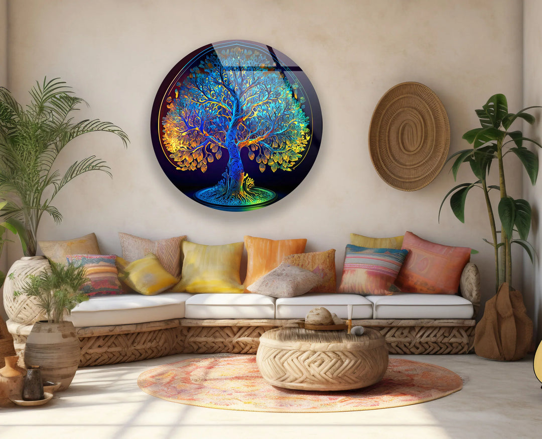 Rainbow Tree of Life Wall Art – Round Glass Decor with Vivid Gradient Colors - MyPhotoStation