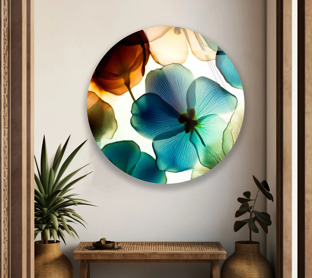 Translucent Floral Glass Wall Art – Round Botanical Print for Modern Decor - MyPhotoStation