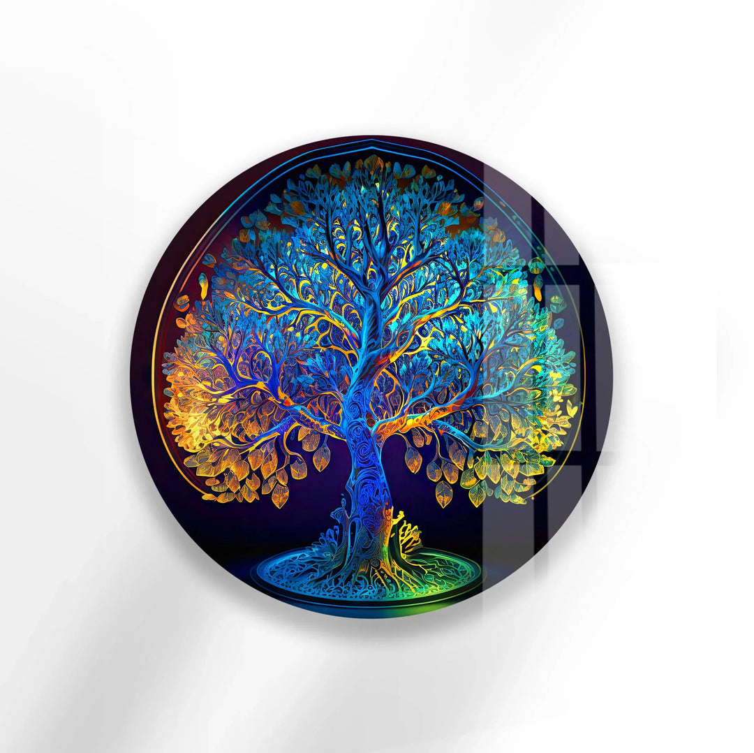 Rainbow Tree of Life Wall Art – Round Glass Decor with Vivid Gradient Colors - MyPhotoStation