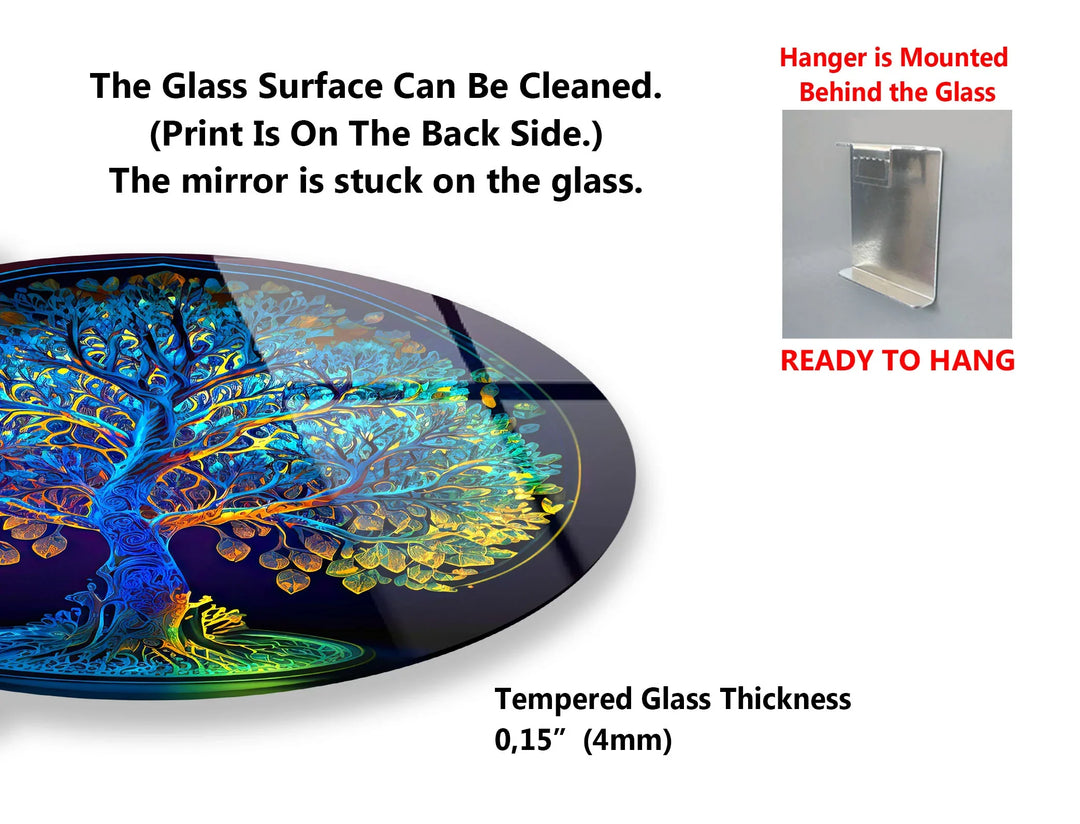 Rainbow Tree of Life Wall Art – Round Glass Decor with Vivid Gradient Colors - MyPhotoStation