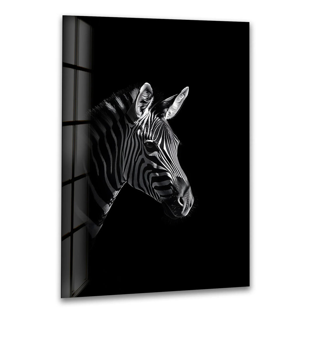 Zebra Majesty: Striking Black and White Zebra Portrait on Glass Wall Art