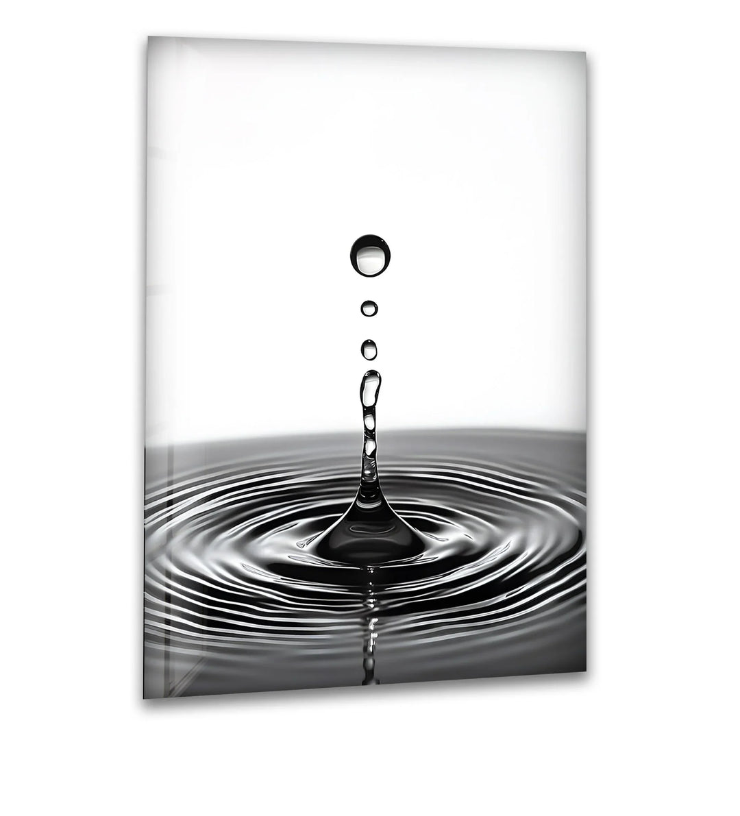 Striking black-and-white water drop design on glass, adding elegance to any space.