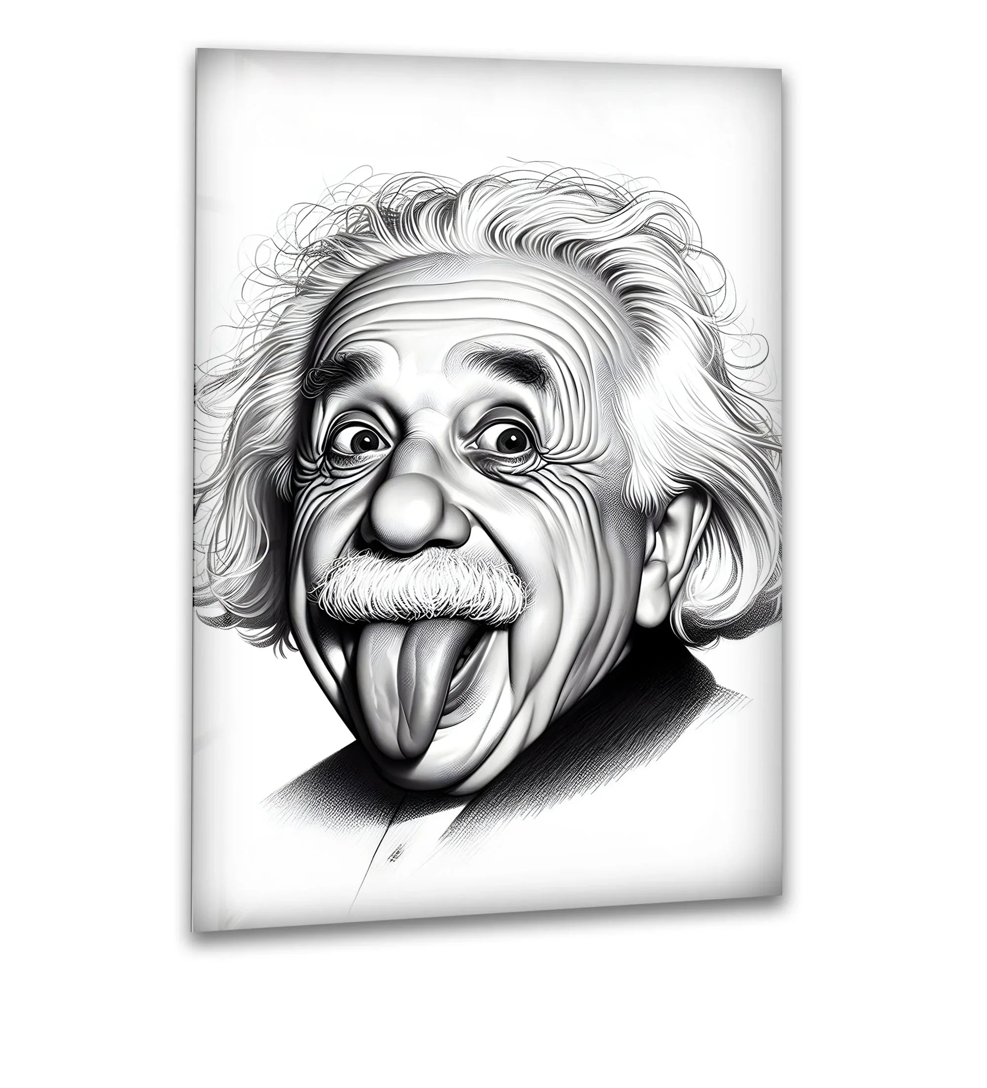 Albert Einstein Funny Face | Black and White Glass Wall Art