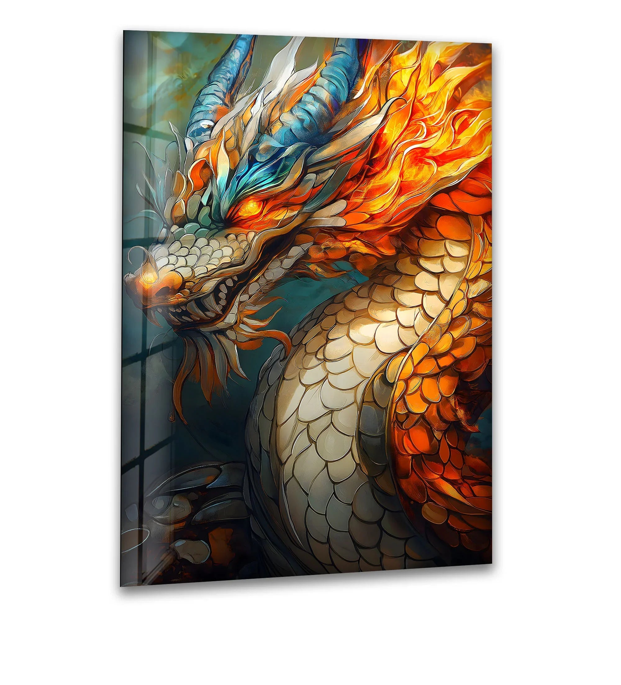 Fiery Dragon Glass Wall Art - Mythical Fantasy Decor – MyPhotoStation