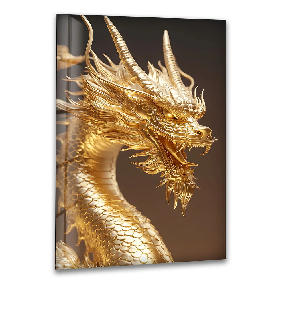 A majestic golden dragon in full glory, beautifully printed on high-quality tempered glass for a bold statement.