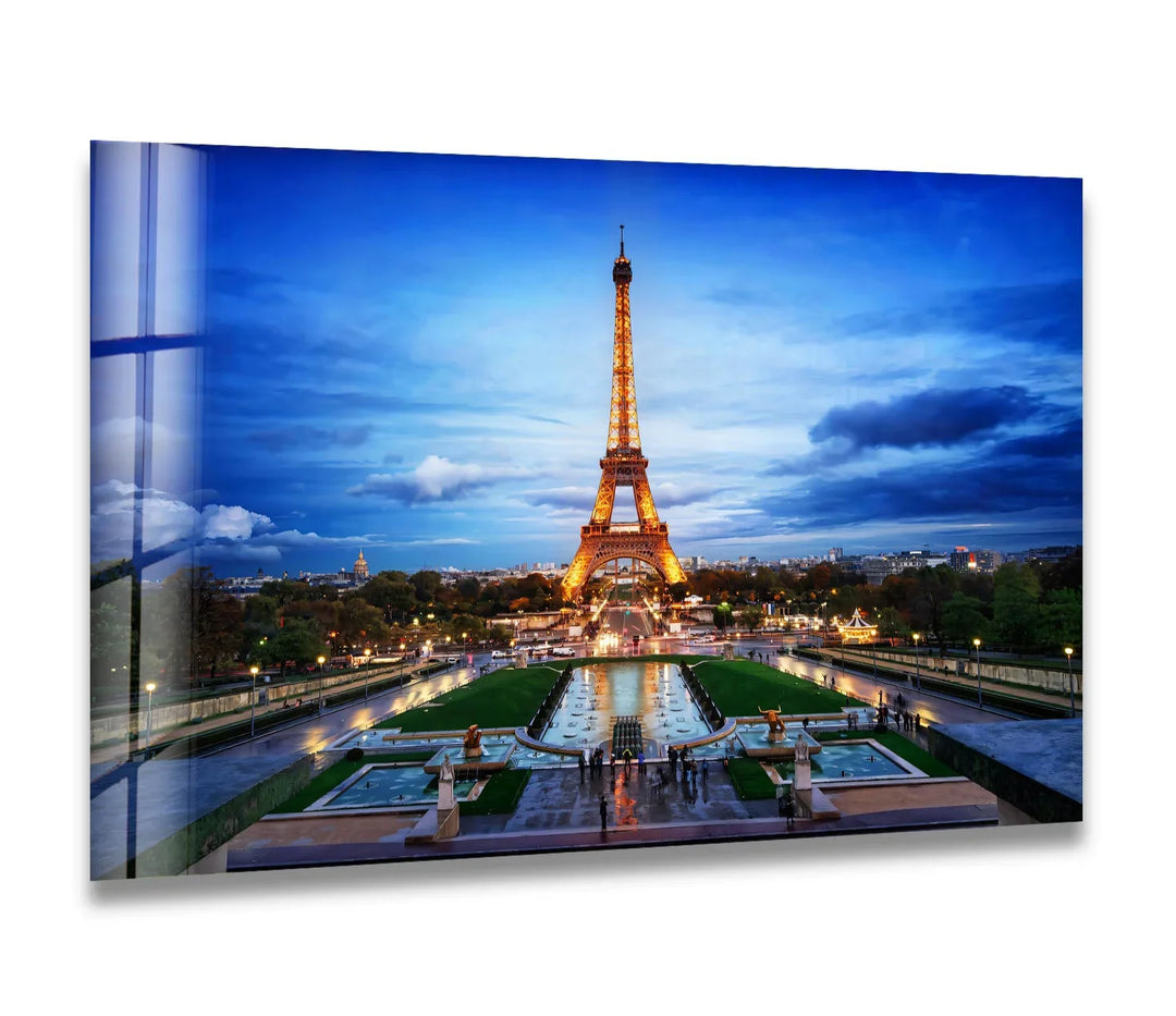 Eiffel Tower Glass Wall Art – Paris Skyline Night Cityscape - MyPhotoStation