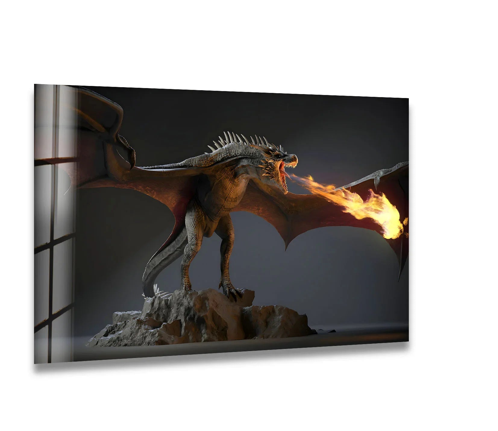 Dragon Fire Glass Wall Art - Mythical Creature Breathing Fiery Flames ...