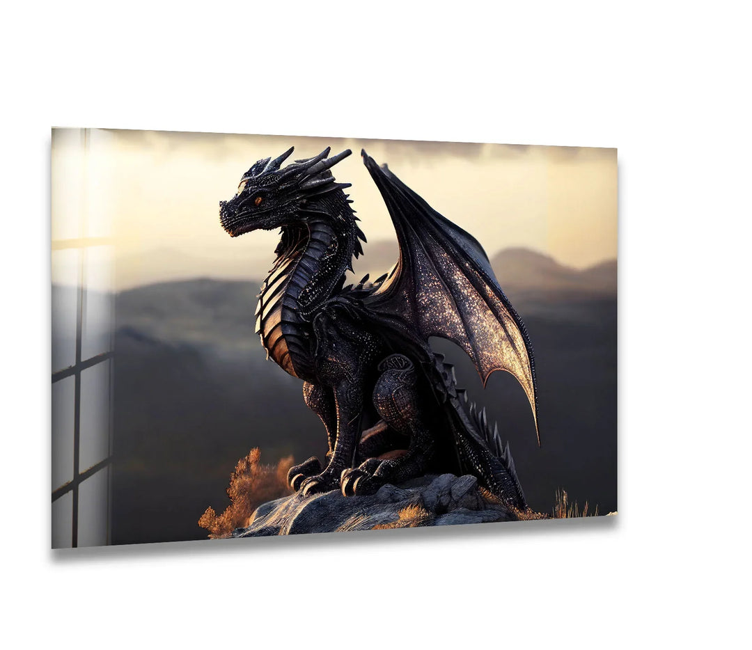 Majestic dragon standing proudly in a tranquil landscape, exuding strength and grace.