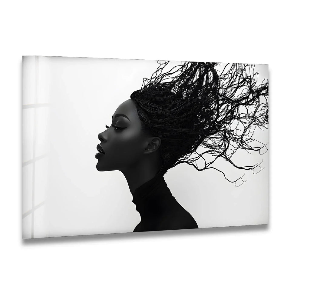 Abstract Profile Portrait – Black & White Woman with Flowing Hair Wall Art - MyPhotoStation