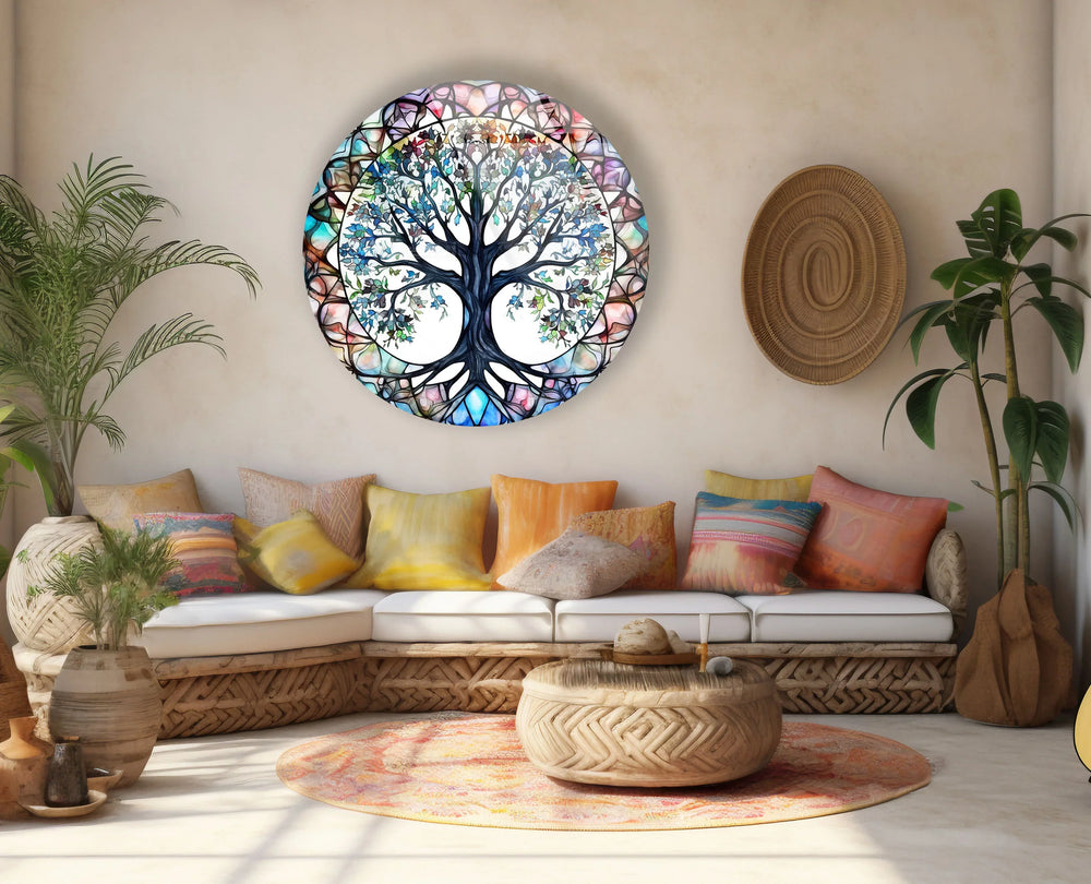 Stained Glass Tree of Life Round Wall Art – Vibrant Symbolic Glass Decor - MyPhotoStation