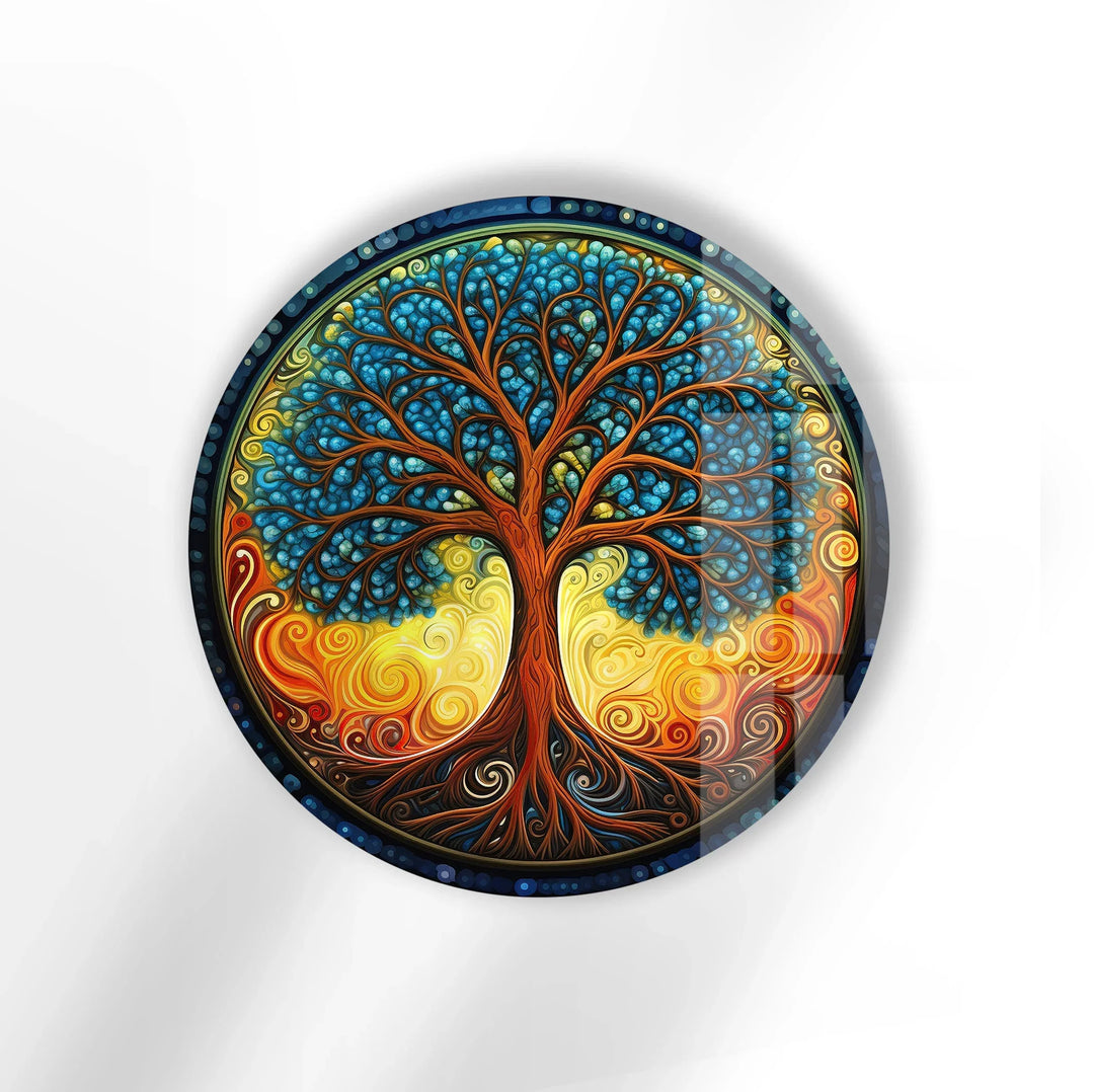 Round Tree of Life Wall Art – Colorful Swirl Glass Print for Boho and Spiritual Home Decor - MyPhotoStation