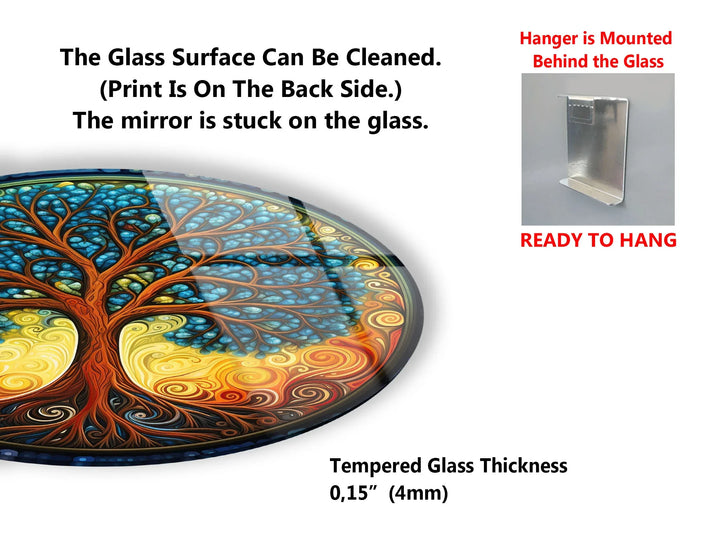 Round Tree of Life Wall Art – Colorful Swirl Glass Print for Boho and Spiritual Home Decor - MyPhotoStation