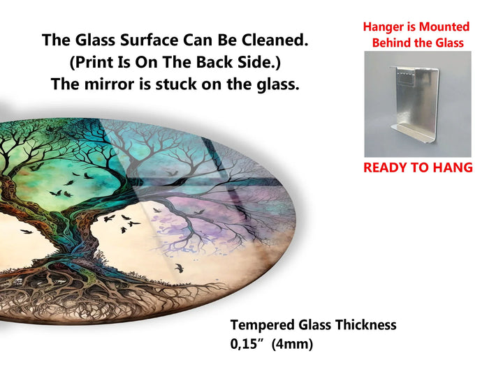 Tree of Life Round Glass Wall Art – Colorful Abstract Roots & Branches Decor - MyPhotoStation