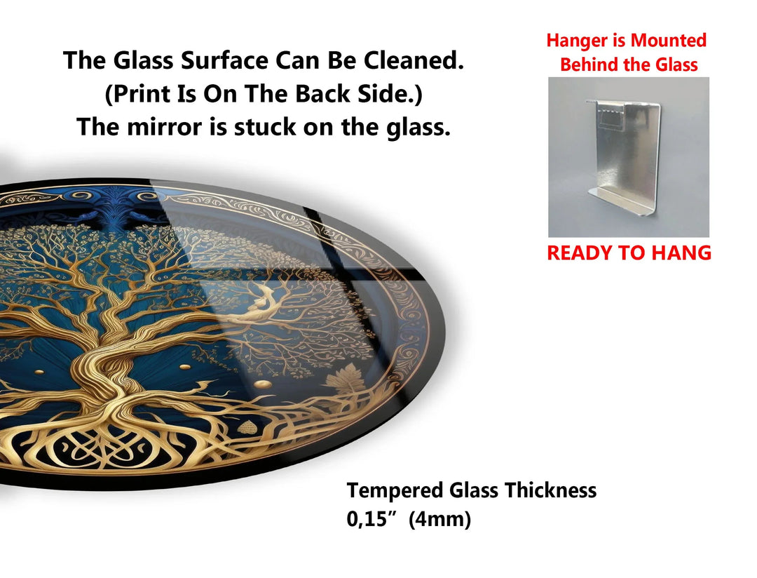 Golden Celtic Tree of Life Round Glass Wall Art – Spiritual Nature Decor - MyPhotoStation