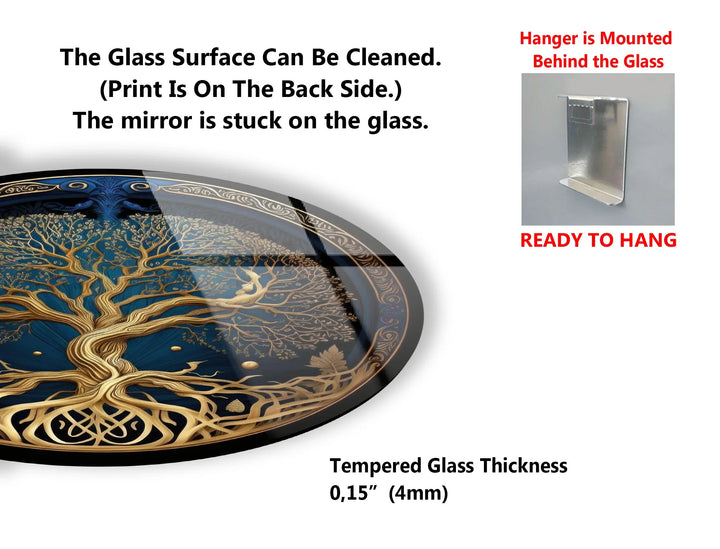 Golden Celtic Tree of Life Round Glass Wall Art – Spiritual Nature Decor - MyPhotoStation